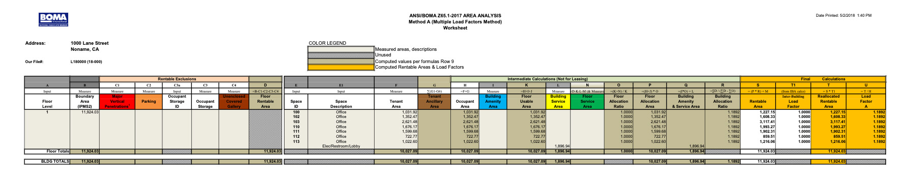 BOMA  Spreadsheet